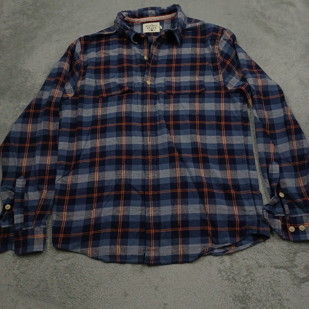 Normal Brand‎ Shirt Mens Medium Blue Plaid Button Up Flannel Preppy Casual